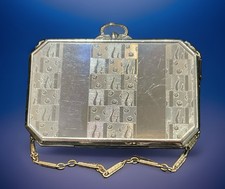 Vintage Dance Compact E.A.M. Art Deco Elgin 1920 Geometric Design Silverplate picture