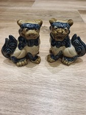 Vintage Japanese Okinawan Shisa Komainu Foo Dogs Ceramic Guardian Lions Pair picture