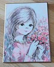 Vintage Norcross Big Eye Girl Picture Plaque Rare 1960's 7 by 5 Inches Mod Girl picture