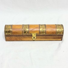 Vintage Handcrafted Wooden Pen Pencil Box Decorative Office Brass Accents 8.5x2” picture