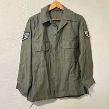 Vintage 60's US Air Force Sage Green Cotton Utility Shirt Military Army Sergeant picture