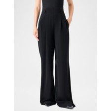 Akris Punto Florina High-Rise Pleated Crepe Wide-Leg Pants Wool Size 10 Black picture