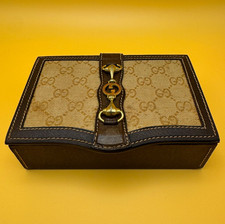 VTG Authentic GUCCI GG Canvas Leather Horsebit Logo Jewelry Cigarette Box Italy picture