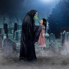 Haunted Hill Farm Soul Sucker Demon Reaper w/ Child Halloween Animatronic picture