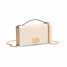 Valentino Garavani NWT VLogo Signature Grainy Calfskin Wallet w/Chain in Ivory picture