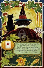 Halloween c.1910 Witch holding Playing Cards RPPC Photo Postcard COPY picture