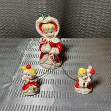 Vtg Tilso Japan Ceramic Christmas Angel  w/Candy Cane & Chained Baby Angels Read picture