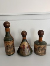Vintage Fausto Corduri Italian Leather Golf Barware Green Decanter Set of 3 picture