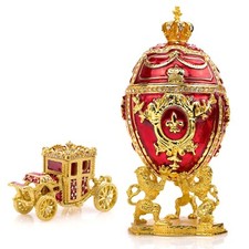 Royal Imperial Red Russian Easter Egg Replica : Extra Large 6.6 inch + Carriage picture