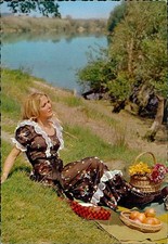BLONDE Beauty / ORANGE &FLOWERS - Pinup c1960s/1970s Vintage Postcard ( t1279) picture