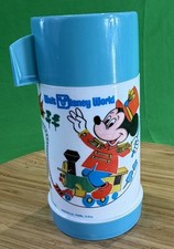 Vtg ALADDIN WALT DISNEY WORLD MICKEY MOUSE TRAIN  Blue PLASTIC THERMOS HALF PINT picture