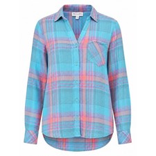 MICHAEL STARS | Plaid Flannel Button Down High Low Shirt Teal Pink Pocket | L picture
