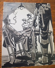 WWII Yank Magazine Artwork Soldiers In Commanders Office 10 1/2