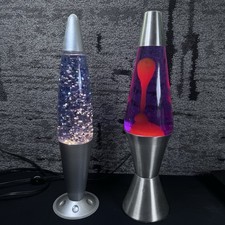 Vintage Y2K Lava Lamp Lot of 2 Classic Purple/Orange & Blue Glitter Fluid Rocket picture