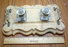 Antique Marble double inkwell desk stand with handles picture