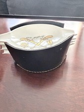 VTG MCM Stacking Porcelain Ashtray Set Leather Holder Antique Guns Pistols Rare picture