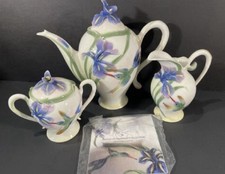 Lot Franz Long Tail Hummingbird Iris Teapot Cream Sugar Porcelain Retired Boxes picture