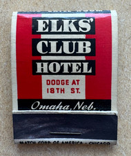 Omaha NE, Elks Club Hotel, Matchbook, Old and Vintage, Front Strike, mt picture