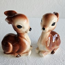 Vtg 50s Anthropomorphic Deer Fawn Salt & Pepper Shakers Set TJ865 picture