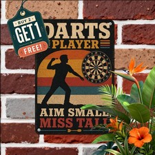 Retro Dart Player Tin Sign Vintage Game Room Pub Lounge Metal Wall Art Plaque picture