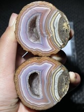 1pair pink China Agate Crystal Geodes Slices Natural Warring States Red 187g 53 picture