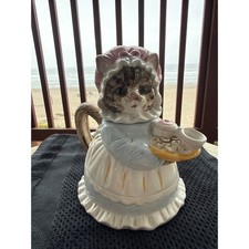 Heritage Mint Ltd Cat Teapot Decorative Victorian Maid Tabby Ceramic Collectible picture