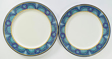 2 Retro Dinner Plates Vintage Medea Newcor Blue Purple Origins Stoneware 1992 picture