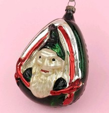 Antique Vtg German Embossed Blown Glass Elf Gnome in Triangle Window Ornament picture