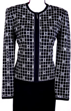ST.JOHN Women's Knit Black Silver Sequins Studs Rhinestone Trim Jacket Sz 8 picture