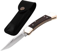 Buck Knives 110 Folding Hunter Ebony Wood Pocket Knife W/ Sheath USA Made 110BRS picture