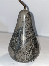 N63 Rare Fossil Stone Carved PEAR FRUIT DECOR PAPERWEIGHT One Of A Kind Unique picture