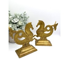 Vintage Pair Brass Venetian Gondola Seahorse, Hippocampus Cavalli Statues picture