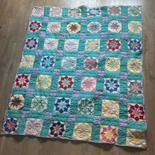 Vintage Hand Stitched Eight Point Flower Patchwork Quilt- Early 1900’s 61” X 71” picture