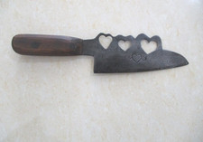 ANTIQUE BUTCHER'S MEAT CLEAVER CHOPPER KITCHEN KNIFE WITH HEARTS picture