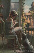 Women Woman Enjoying Balcony with Dog Delphin Enjolras Paul Heckscher Postcard picture
