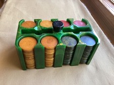 Vintage Green/Yellow Bakelite Catalin Poker Caddy & 200 Swirl Chips 785.8 Grams picture