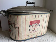 NOS Antique Atlantic Copper 15 Gallon Boiler Wash Tub Lid Wood Handles Farmhouse picture