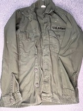 Vintage 60s Vietnam War US Army OG-107 Cotton Sateen Utility Shirt 41.5x33 picture