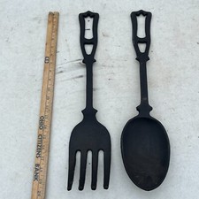 Vintage 1960s Black Oversize Spoon & Fork Cast Iron Farmhouse Style Decorama 20