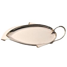 THREE CROWNS Silversmith Original Vintage Signed MCM Silverplate Leaf Tray Plate picture