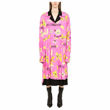 Balenciaga Midi Shirt Dress Pink Floral Graphic Print Collared Long Sleeve picture