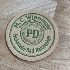 Vintage M.C. Wieninger Beer Coaster - Rare Fischerbräu-Bad Reichenhall Green picture