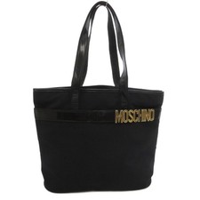Moschino Black Nylon Leather Tote Shoulder Bag Logo Metal Plate 44cm (Ages 14+) picture