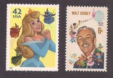 SLEEPING BEAUTY PRINCESS AURORA + 1968 WALT DISNEY - 2 STAMPS - MINT CONDITION picture