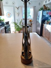 Vtg Table Lamp Wood Brass MCM 50s Danish Mod Tony Paul? Westwood? 3  Way Lights picture