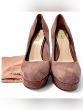Miu Miu Dusty Rose Suede Platform Pumps Whipstitch EU 38.5 picture