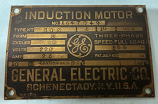 VTG 1900s INDUCTION MOTOR GENERAL ELECTRIC CO. USA Metal ID Nameplate picture