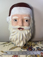 VTG Christmas Paper Mache Santa Face Head Wall Hanging Display Large picture