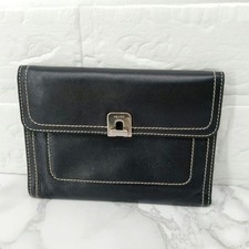 Prada Leather Tri-Fold Wallet Black Stitch Turn Lock picture