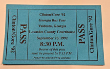 FREE SHIP Clinton/Gore '92 Georgia Bus Tour Valdosta Sept 23 1992 Entry Ticket picture